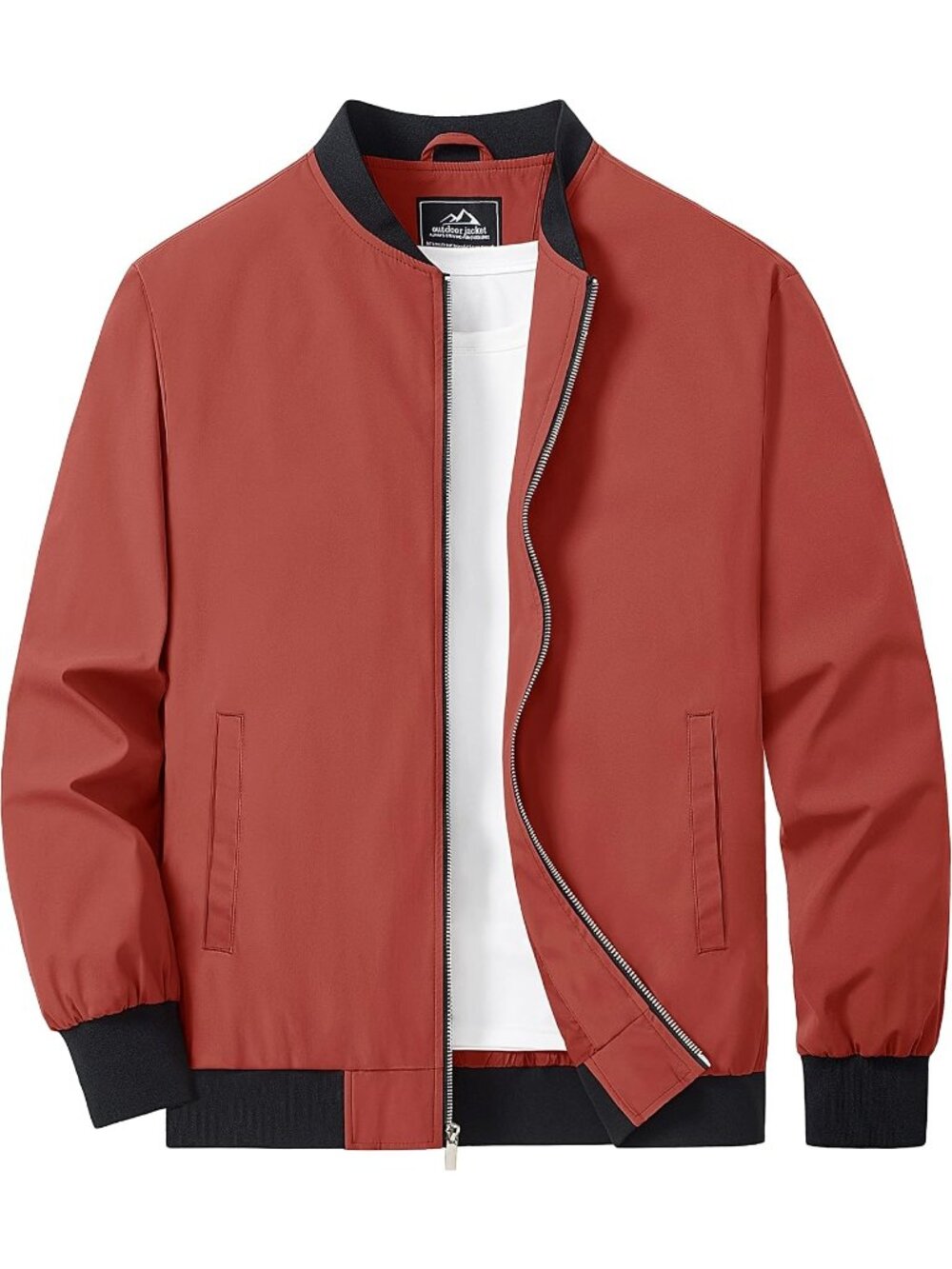 Men’s Z Orange Red Lightweight Bomber Jacket Zip Up Casual Everyday Coat